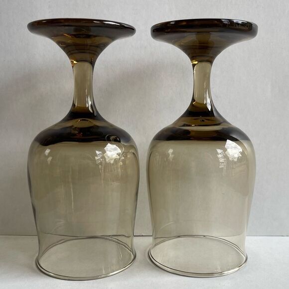 Vintage Libbey Connoisseur Smokey Tawny Gray Brown Tulip Stem Wine Glass Set - Picture 8 of 11